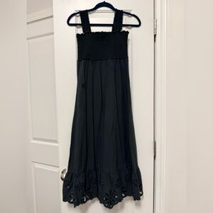 Rails Black Midi Smocked Sundress with Eyelet Hem